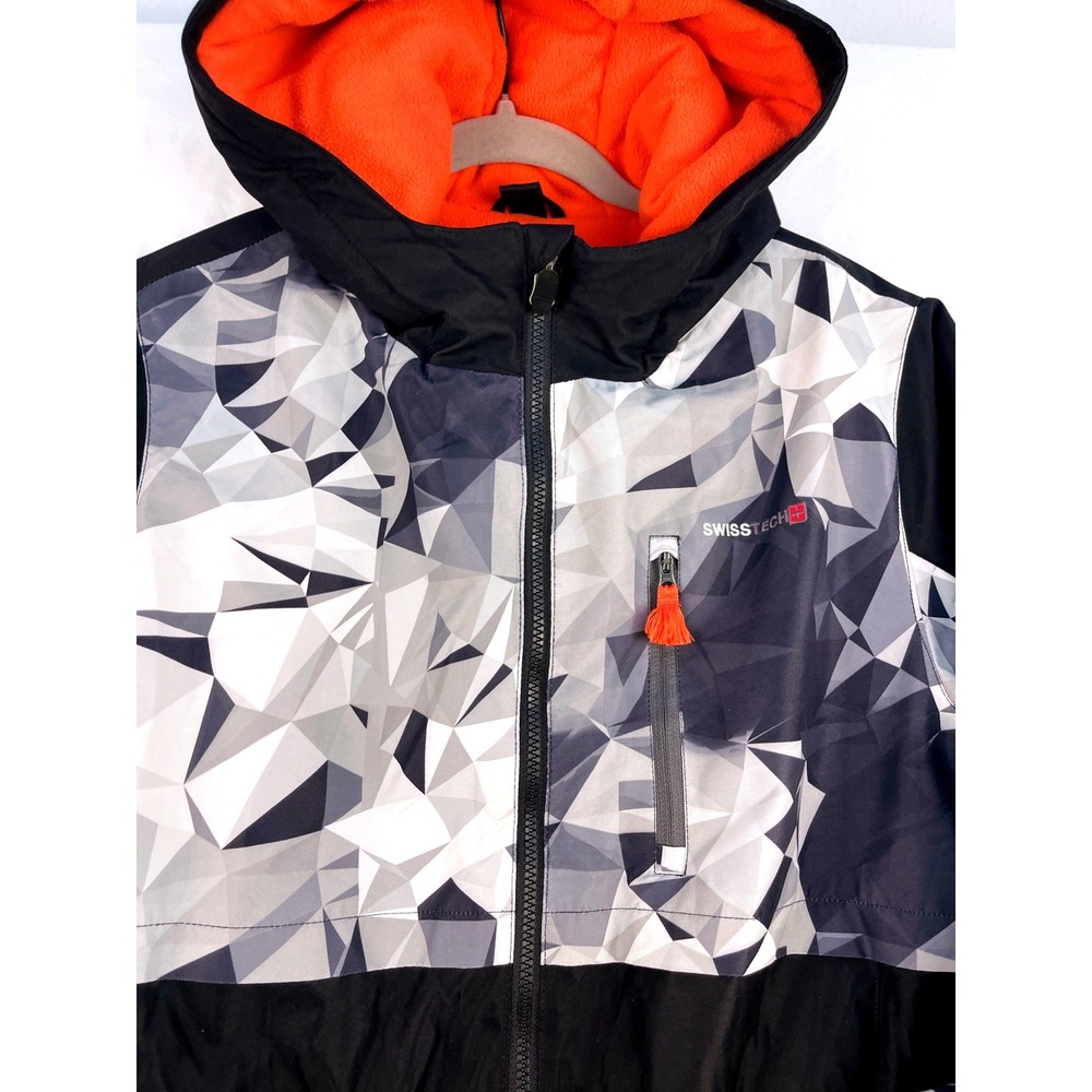 Swiss Tech Boys XL 14-16 Geometric Prism Winter Jacket Black Orange Fleece Lined